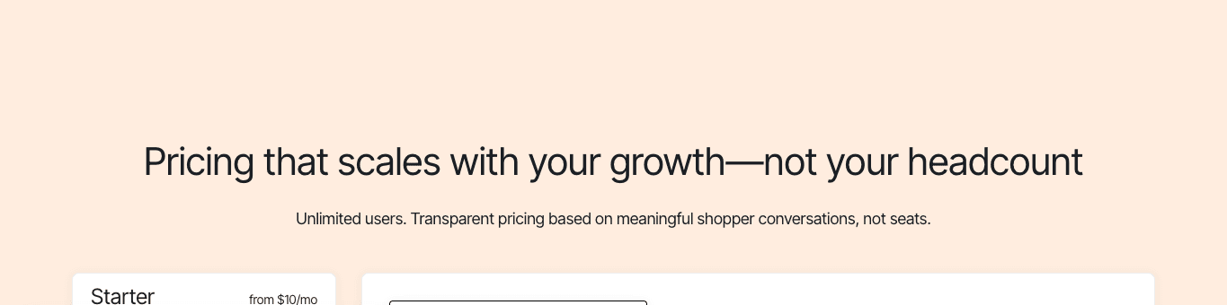 Gorgias pricing page explaining conversation-based support pricing