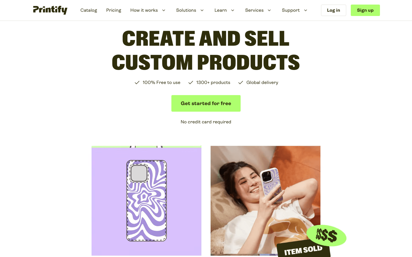 Printify homepage showing custom product creation positioning